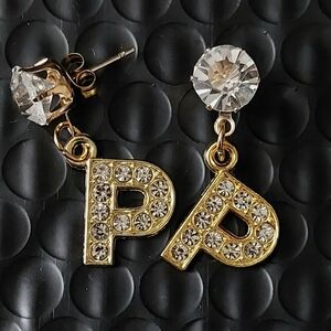 Gold Crystal Initial Earrings P